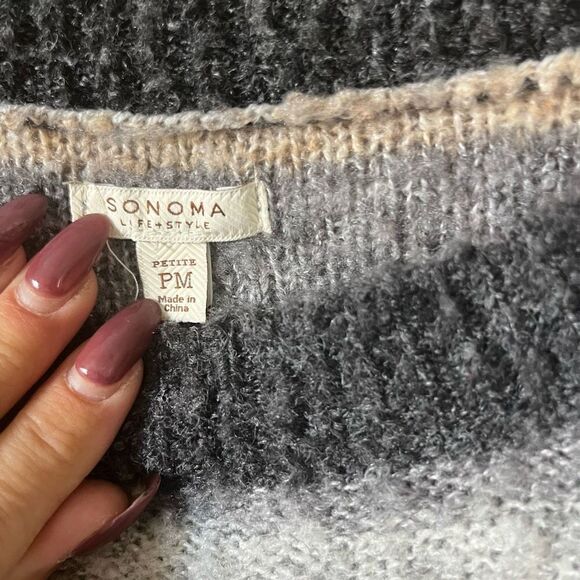 Sonoma sweaters | boucle striped sweater in coastal neutrals fuzzy cozy petite m - Picture 9 of 13